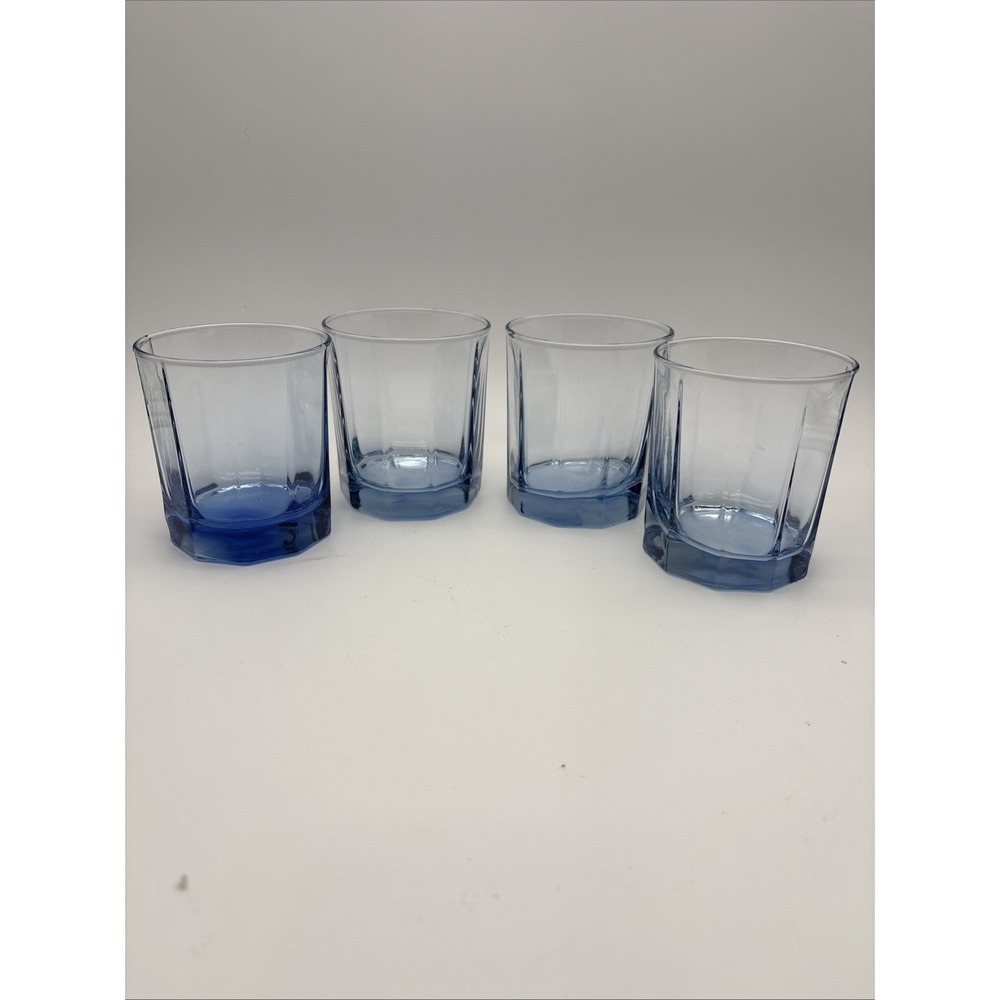 Anchor Hocking Reflections Blue Essex 10 Panel Set Of 4 Rocks Juice Glasses 10oz